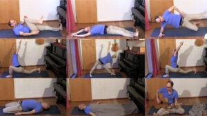 Collage verschiedene Yogaübungen. Eine gemütliche Yogastunde am Abend – Yoga Video mit Yogalehrer Steffen Katz aus Weimar.