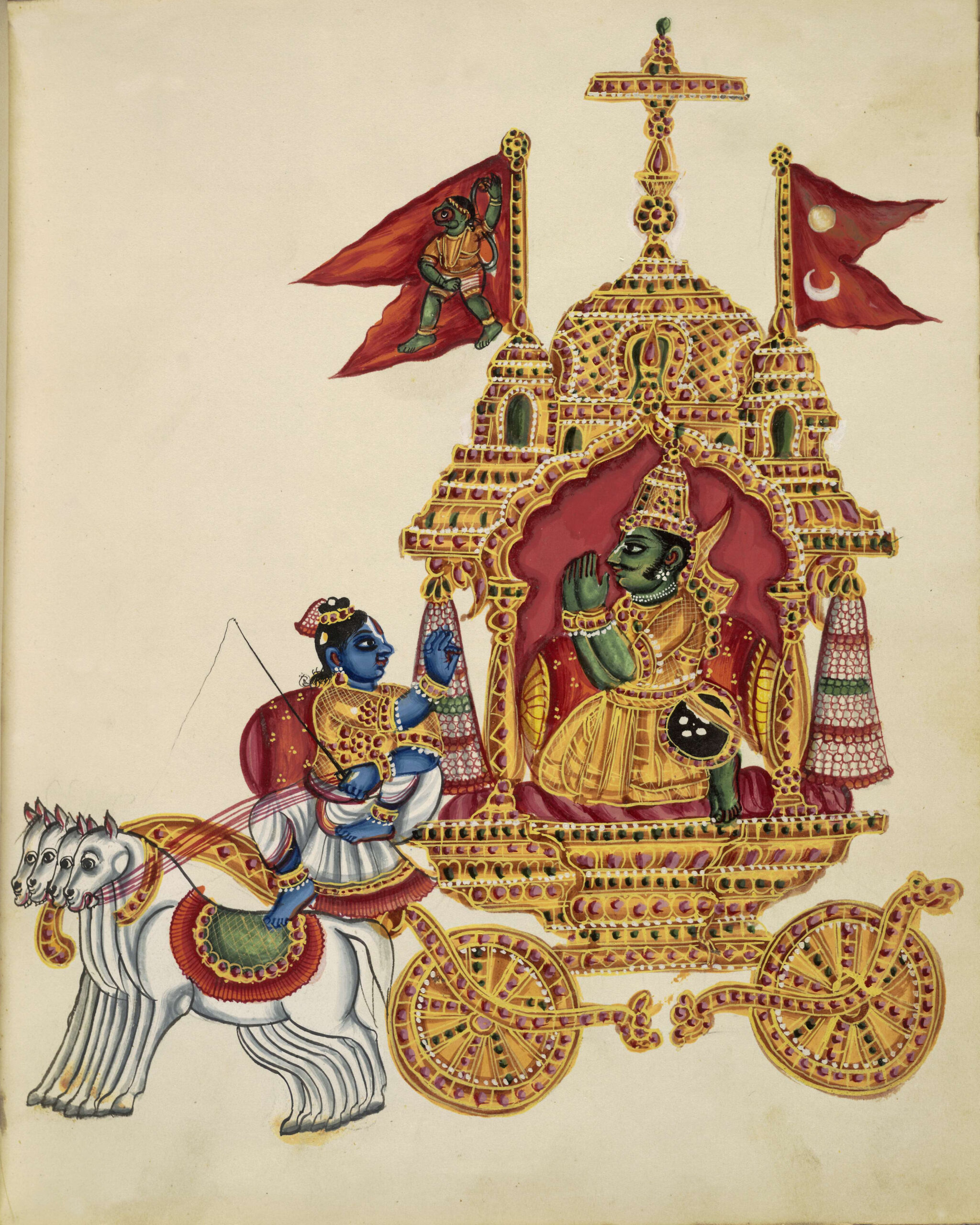 Krishna und Arjuna auf dem Streitwagen. Aus der Bhagavad Gita Erzählung