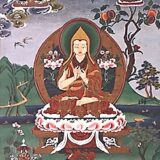 Alte tibetische Abbildung von Je Tsongkapa, dem Verfasser von Die Drei Hauptpfade des Buddhismus