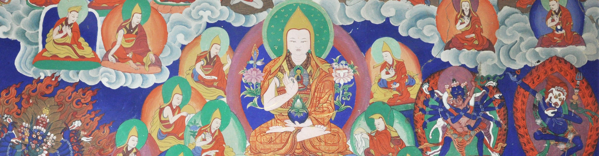 Wandteppich mit Abbildung Je Tsongkapa, dem Verfasser von Die Drei Hauptpfade des Buddhismus