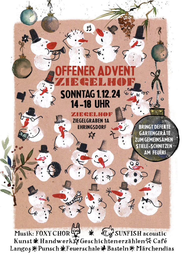 Plakat und Einladung zum Offenen Adventmarkt Ziegelhof Weimar 1. Dezember 2024