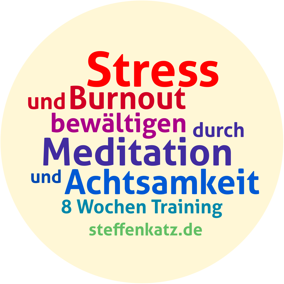 Textgrafik: Stress und Burnout bewältigen durch Meditation und Achtsamkeit