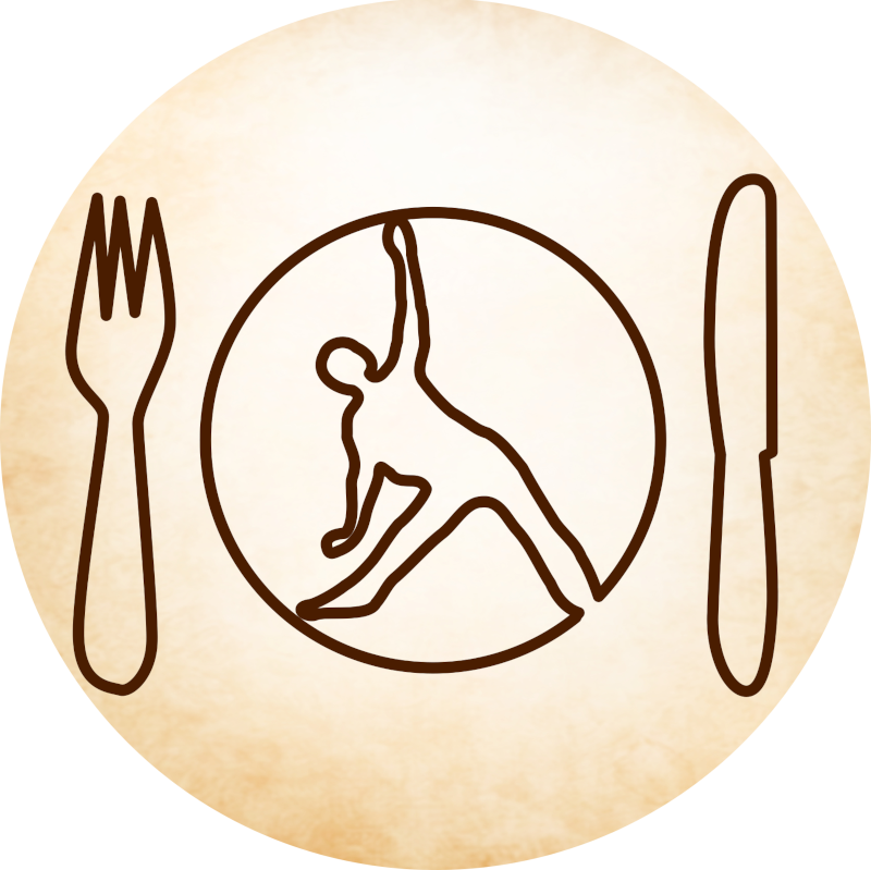 Mittagspausen-Yoga Weimar. Grafik / Logo mit Besteck und Asana